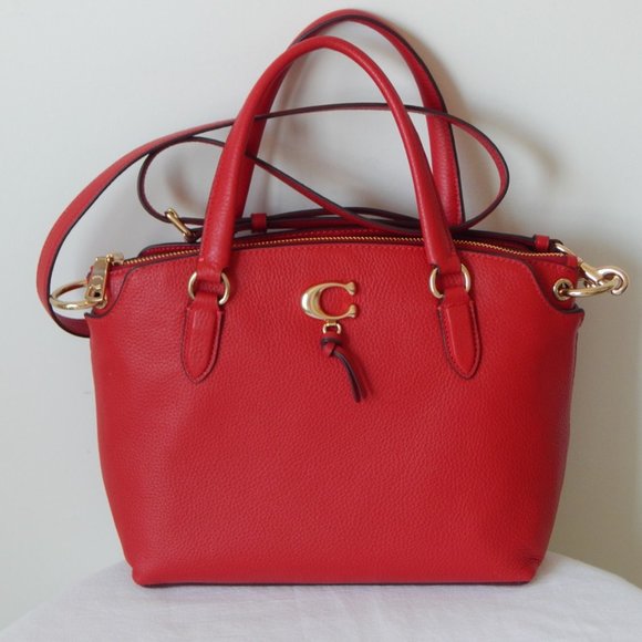 NWT COACH REMI Pebbled Leather Three Compartments Satchel Top Handle Bag in RED - Picture 3 of 8